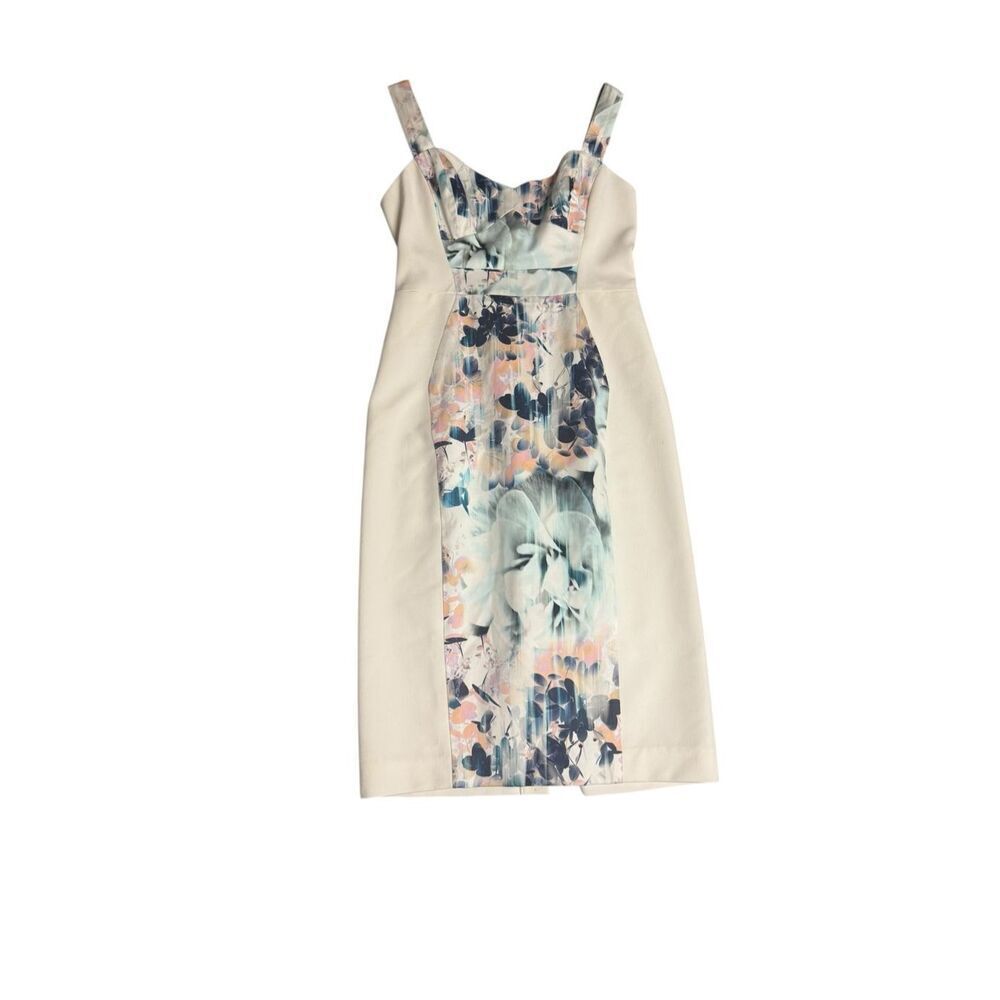 BLACK HALO women’s Sadie  floral watercolor colorblock white & blue sheath dress - Picture 2 of 6